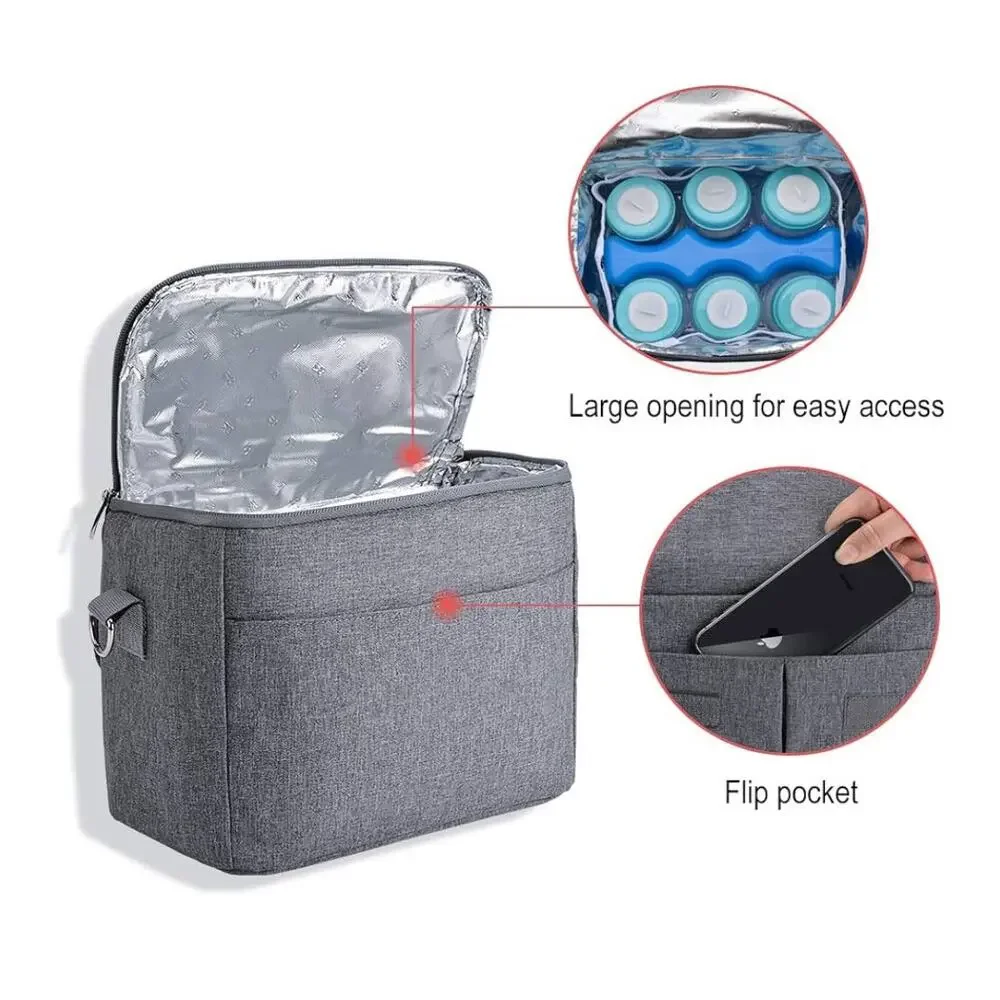 Lekebaby Grey Breast Milk Cooler Bag Contoured Ice Pack Insulated Bottle Tote